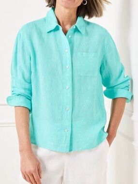 Talbots Linen Cross Dyed Modern Boxy-fit Long Sleeve Button Down Shirt